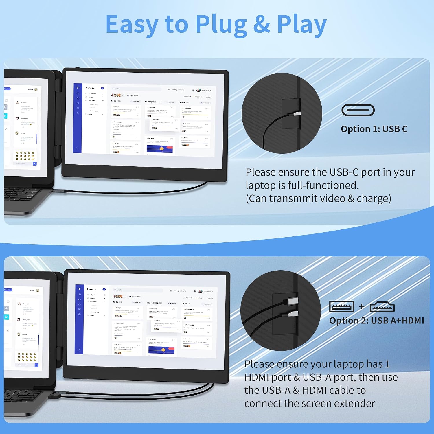 14' Laptop Screen Extender, FHD 1080P IPS Dual Screen Laptop Monitor Extender, Portable Monitor for Laptops 13-17.3' Compatible with Win/Mac/Android/Switch