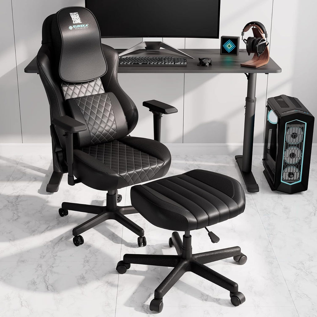 EUREKA ERGONOMIC Multi-Use Stool, Height Adjustable Swivel Rolling Stool Chair W Wheels, Ottoman Footrest for Gaming, Home Office, Black