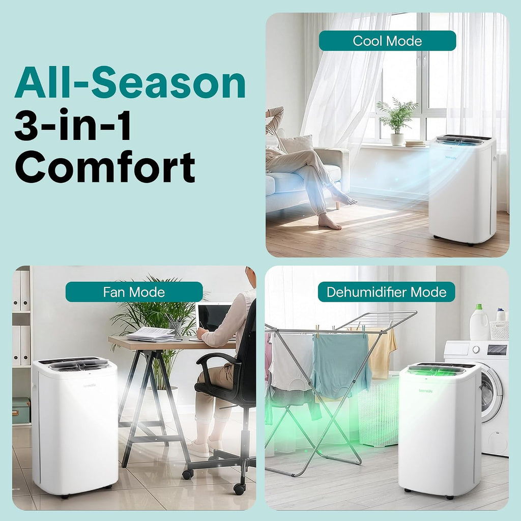 SereneLife Small Air Conditioner Portable 14,000 BTU with Built-in Dehumidifier - Portable AC unit for rooms up to 650 sq ft - Remote Control, Window Mount Exhaust Kit