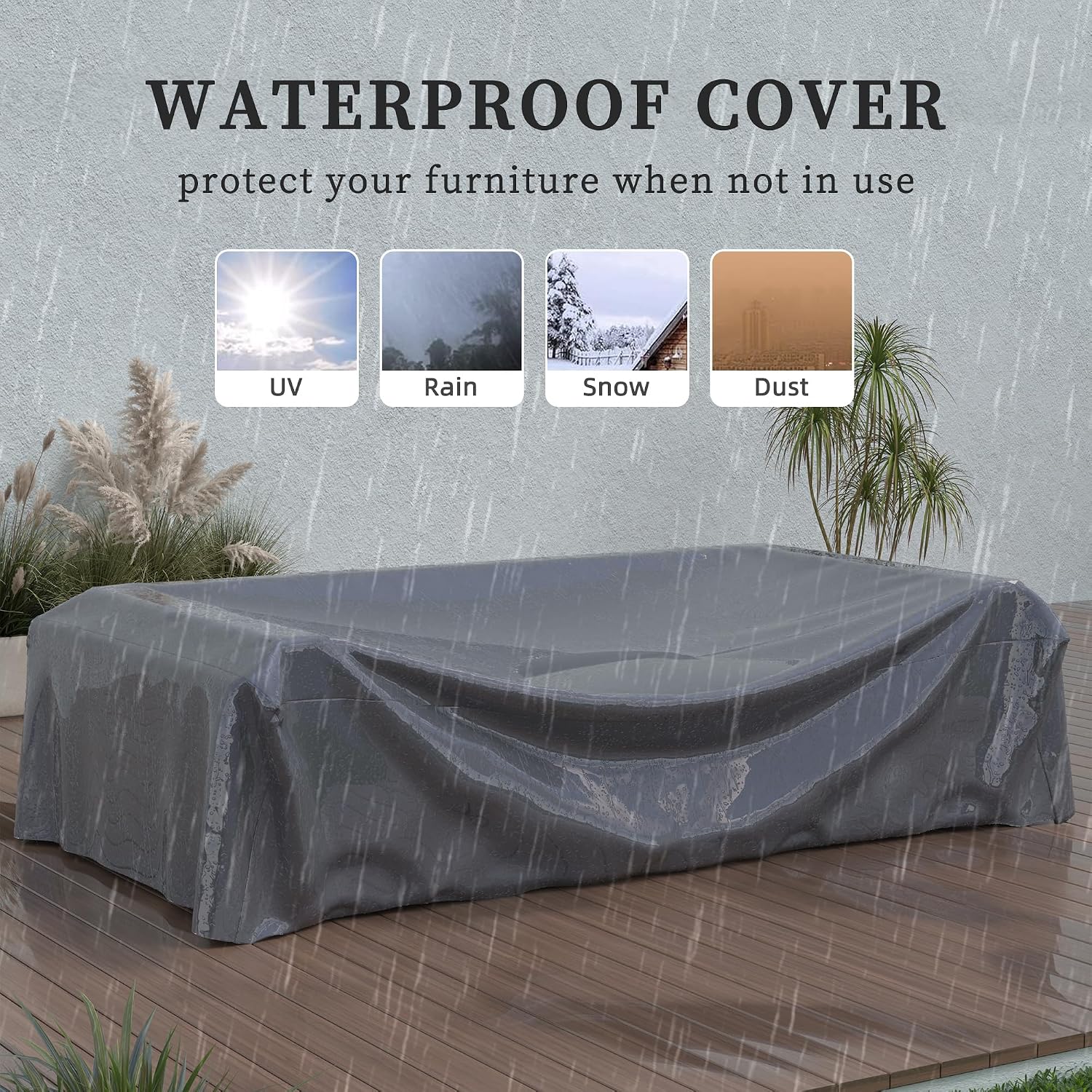 UDPATIO Patio Furniture Set, 5 Pieces Outdoor Conversation Sets with Rocking Swivel Chairs, Wicker Rattan Outdoor Sofa Set with Storage Table and Waterproof Covers for Backyard, Deck, Porch, Grey