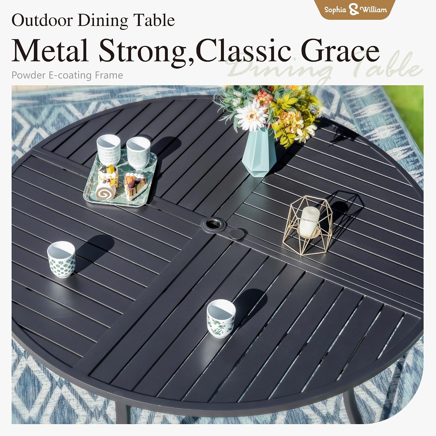 Sophia & William Round Patio Table and Chairs Set, Outdoor Dining Set for 4, 5 Piece Metal Patio Furniture, 42' Black Table(Diamond)