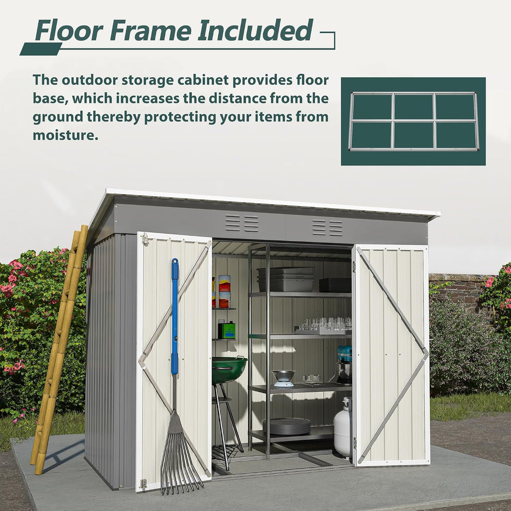 Thanaddo 4'x8' Metal Shed Outdoor Storage Shed,Metal Steel Utility Tool Shed Storage House with Double Lockable Doors and Air Vent for Backyard Garden Patio Lawn Gray