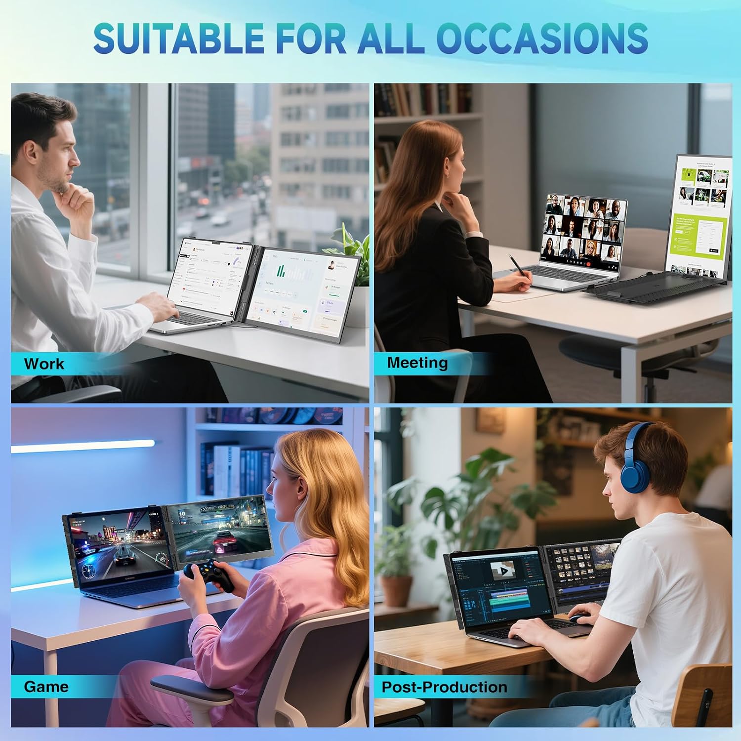 Laptop Screen Extender, 2025 Upgraded Ultra-Thin 14' FHD 1080P Portable Monitor, Lightweight Dual Laptop Monitor Extender for 13-17.3' Laptops, Plug n Play for Windows/Mac/Android
