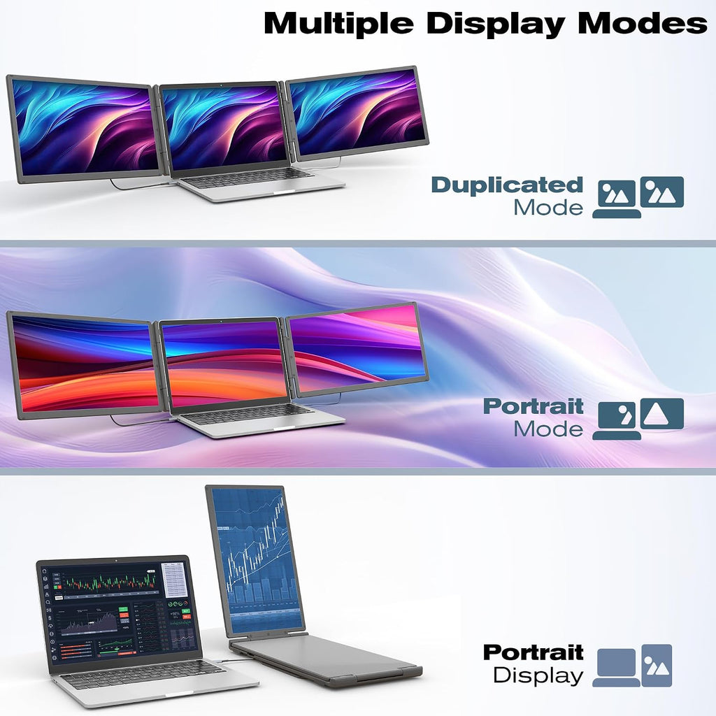 KEFEYA 15.6' Laptop Screen Extender, Includes Power Bank, FHD 1080P IPS Triple Laptop Monitor Extender for 13-17' Laptops, Plug & Play with HDMI/USB-A/TYPE-C/Hub, Compatible with Windows, Mac, Android