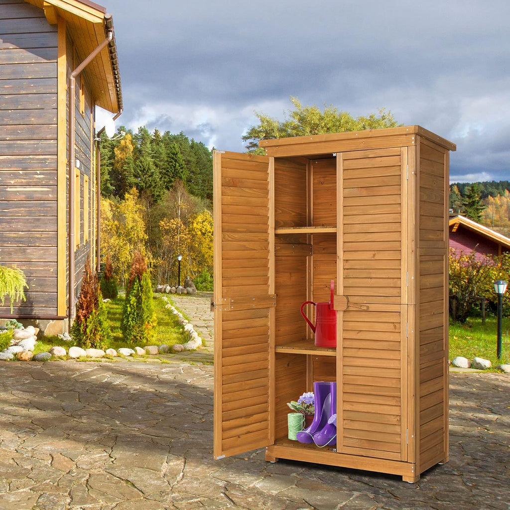 VINGLI Wood Outdoor Storage Shed, Lockable Garden Tool Shed with Waterproof Roof, 3 Customizable Shelves for Yard, Patio & Porch