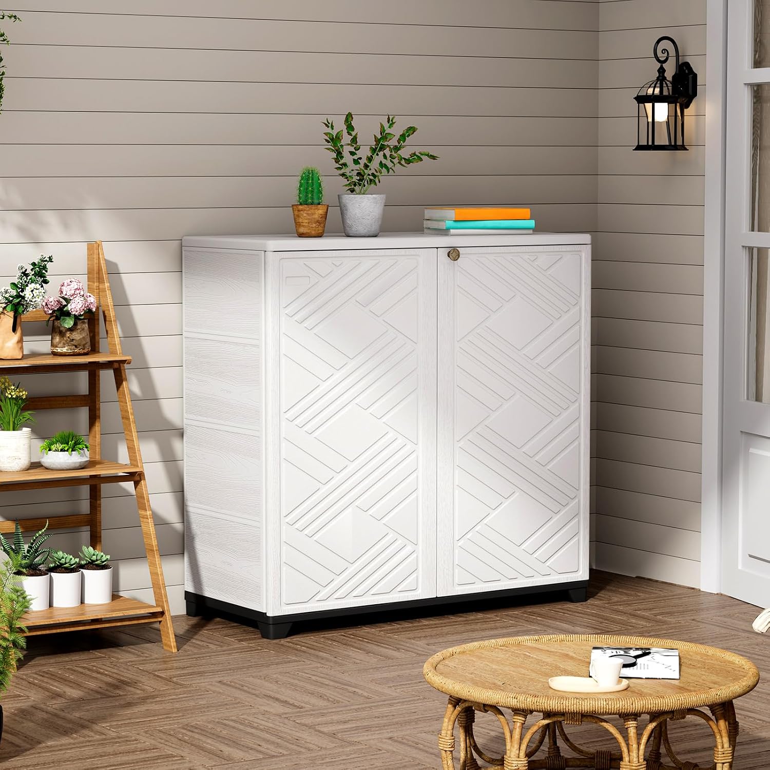 ZZM Indoor/Outdoor Storage Cabinet Waterproof, 34'x15'x34' Plastic Outdoor Storage Box for Garden Balcony Bathroom, All Weather Outdoor Storage Clearance, DIY Usage, with 2 Shelf (White)