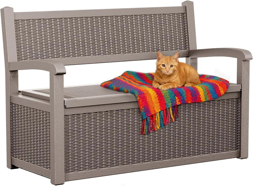 EasyUp 80 Gallon Outdoor Storage Bench Lockable Deck Box Outdoor Storage Box Waterproof for Patio,Garden,and Porch – Perfect for Storing Garden Tools and Cushions(Gray)
