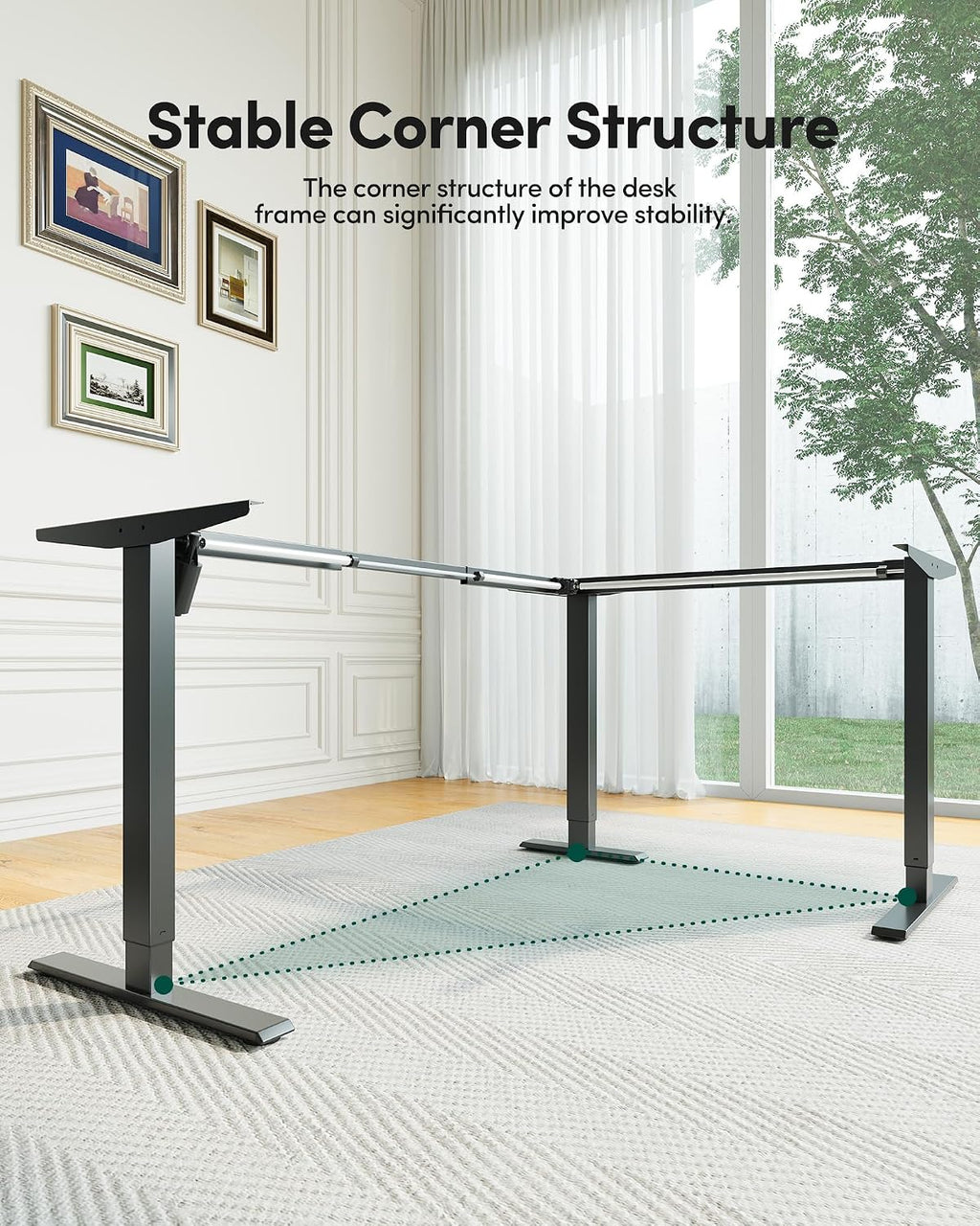 FEZIBO L Shaped Electric Standing Desk, 63 x48 inch Large with Drawers | Reversible Tabletop, 2 Memory Height Settings | Home Office & Gaming Height-Adjustable Table, Black Top/Black Frame（2 packages）