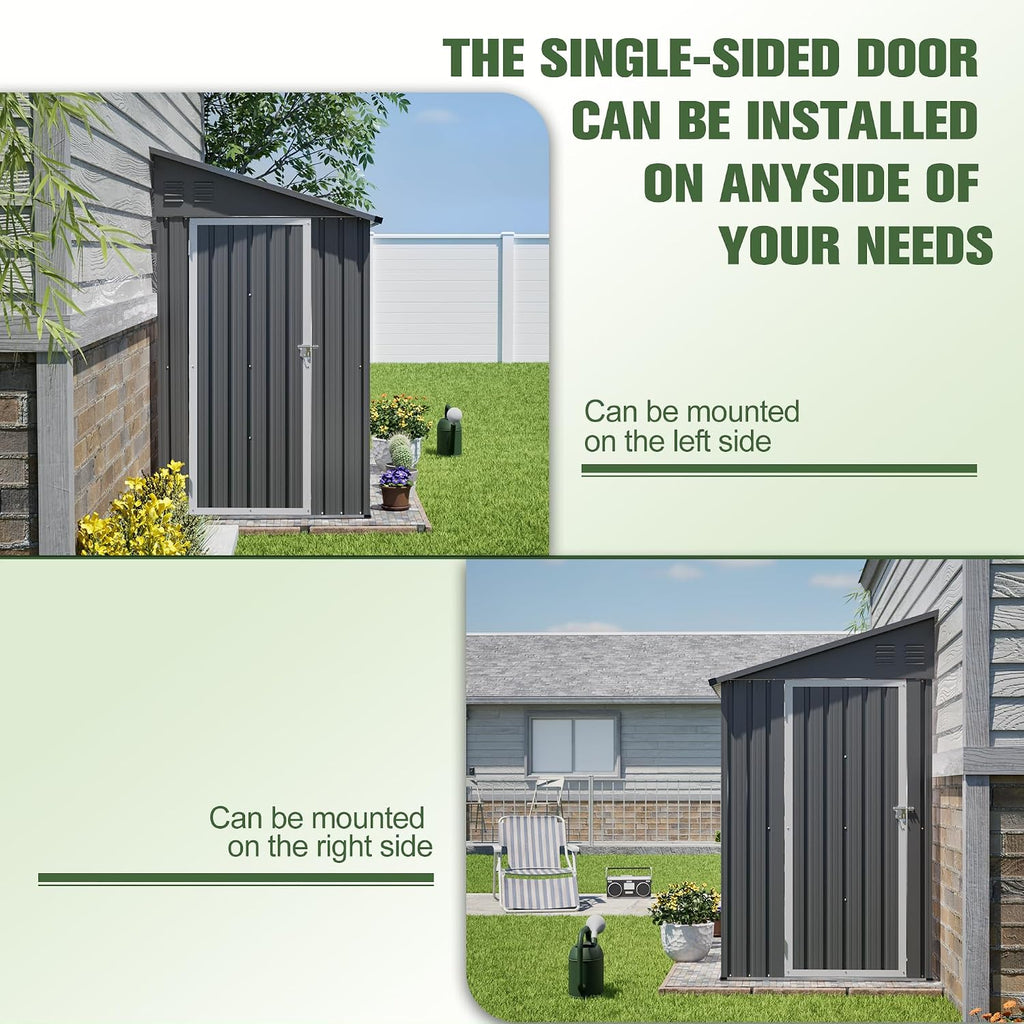 YOPTO 4x8 FT Lean to Metal Shed,Outdoor Storage Shed W/Floor Frame & Reversible Installation,All Weather Waterproof Garden Tool House W/Lockable Door & 2 Air Vents,for Backyard,Patio,Lawn,Gray
