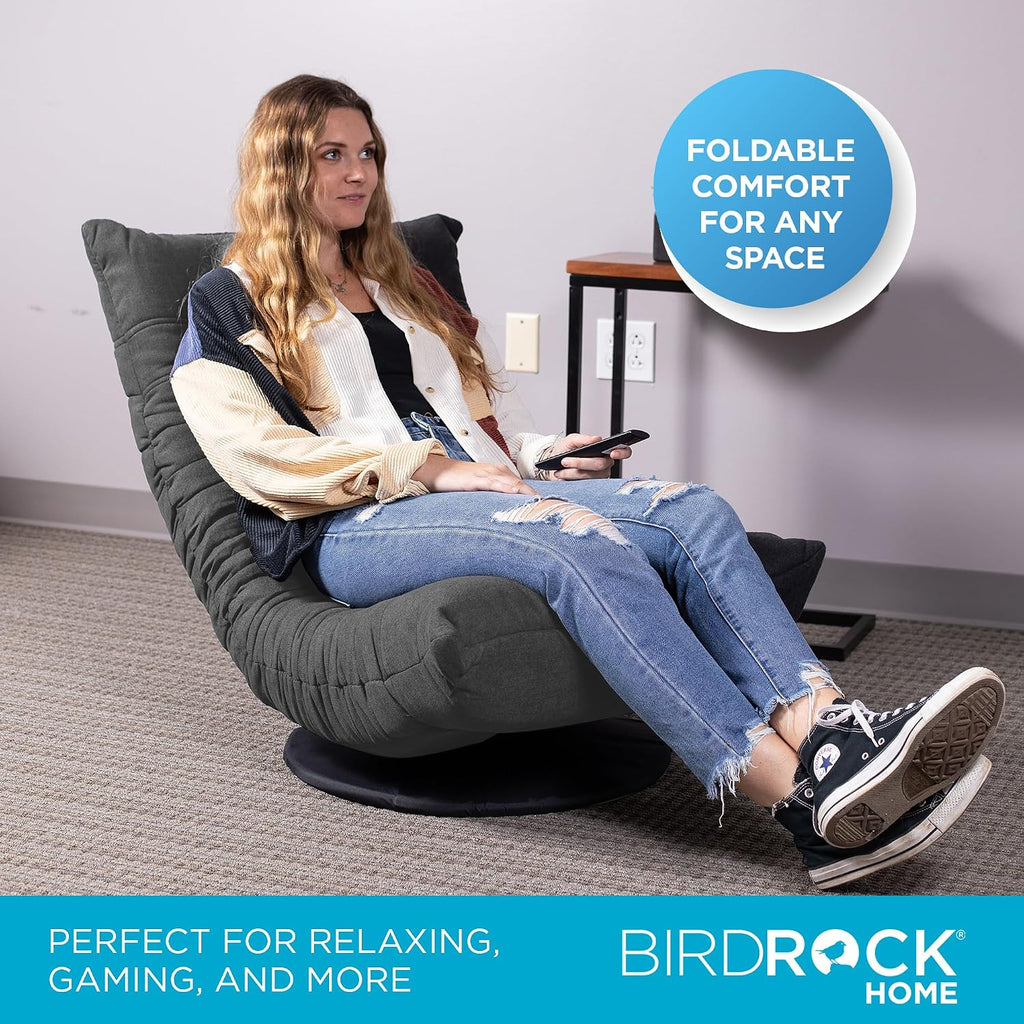 BIRDROCK HOME Swivel Floor Chair - 360 Adjustable Memory Foam Lounge Seat - Gaming - Comfortable Back Support - Cushion Dorm Rocker - Comfy for Reading Game Meditating - Fully Assembled (Grey)