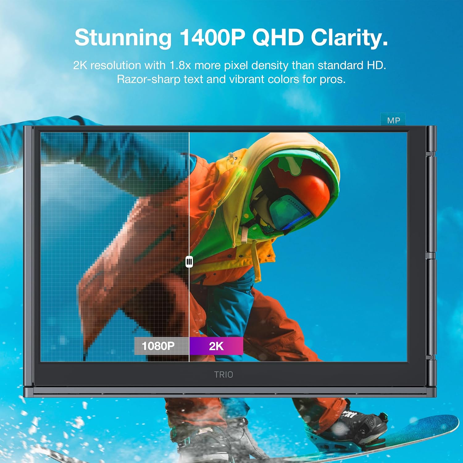 Trio 3 Pro 14.1' Mobile Pixels Portable Monitors (2026 Version), 1400p QHD Triple Monitor with Built-in Kickstand, Type-C/USB A Laptop Screen Extender(Optional Magnets), Windows/Android/macOS/Switch