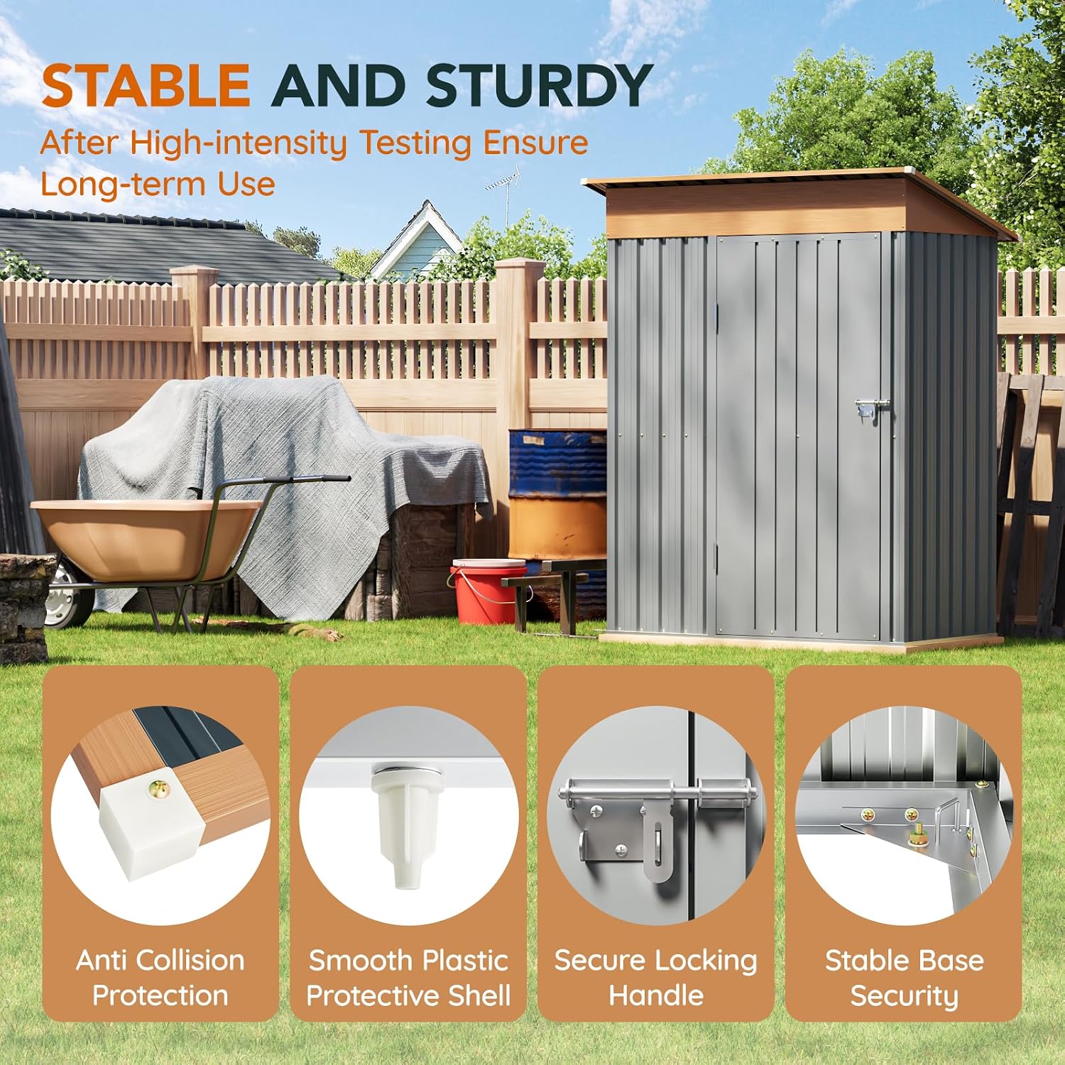 Verdeluxe 5x3FT Multi-Used Shed & Outdoor Storage Shed with Floor Frame, Lockable Doors, Compact Metal Tool Shed for Garden, Backyard, Patio, Utility, and Various Storage(Matte Gray)