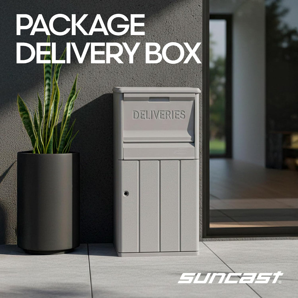 Suncast 33.5-Gallon Capacity Package Delivery Box, Parcel Drop Box with Lock, Weather Resistant Outdoor Storage Solution for Secure Package Deliveries, Made in USA