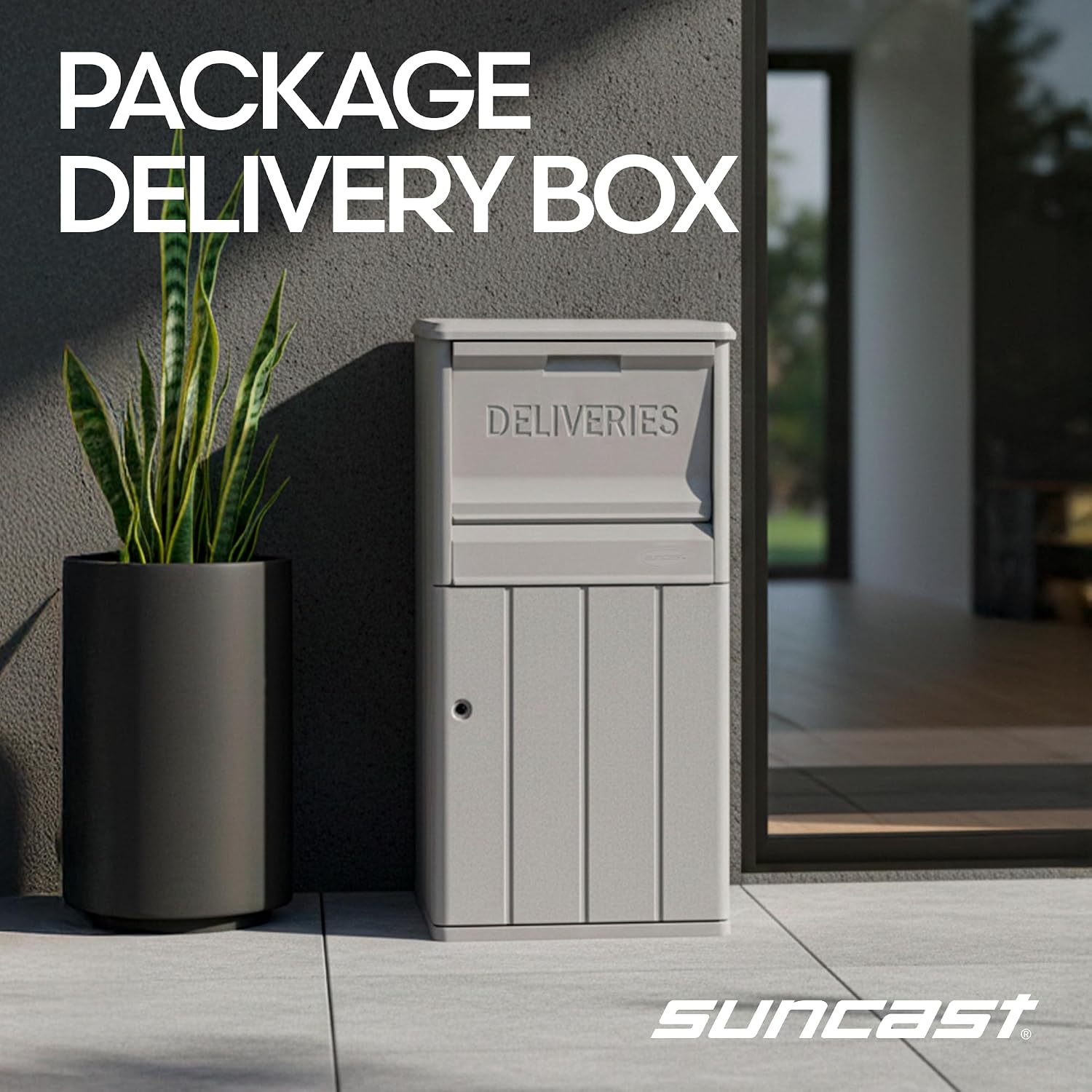 Suncast 33.5-Gallon Capacity Package Delivery Box, Parcel Drop Box with Lock, Weather Resistant Outdoor Storage Solution for Secure Package Deliveries, Made in USA