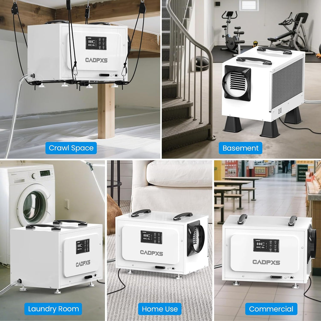 CADPXS Crawl Space Dehumidifier, 125 Pints Commercial Dehumidifiers with Drain Hose, Dehumidifier for Crawlspace, Basements & Water Damage Use, Auto Defrost & Memory Restart, cETL Listed