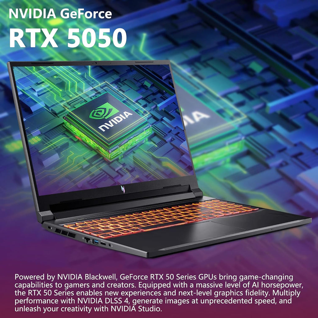 acer Nitro V 16 AI Gaming Laptop | 16' WUXGA IPS 180Hz | AMD Hexa-Core Ryzen 5 240 | 16GB DDR5 2TB SSD | GeForce RTX 5050 8GB DLSS4 (Up to 440 AI Tops) | Backlit Keyboard Win11 Pro w/DLCA Accessory