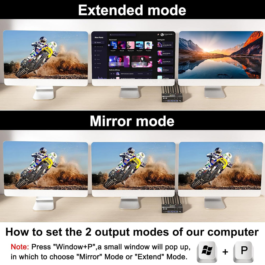KVM Switch 3 Monitors 3 Computers 8K@60Hz, Camgeet HDMI+2 Displayport KVM Switch Triple Monitor for 3 Computer Share 3 Monitor and 4 USB3.0 Devices,Wired Remote and 12V Power Adapter Included