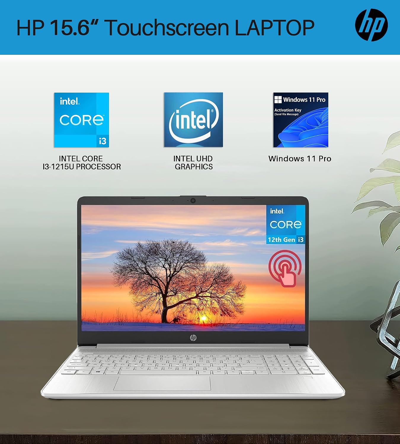HP 2024 15.6' Touchscreen Laptop - with Microsoft Office Lifetime License, Intel i3-1215U, 64GB RAM, 2TB SSD, Long Battery Life, Micro-Edge, Bluetooth, Wi-Fi, Thin & Light, Windows 11 Pro