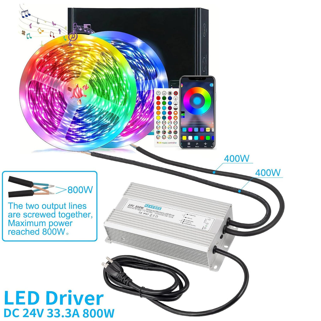 LED Driver 24V800W Waterproof Power Supply 90-130V to 24V33.3A AC to DC Converter IP67 Low Voltage Transformer Suitable for Indoor and Outdoor LED Lighting and Any 24V DC Device