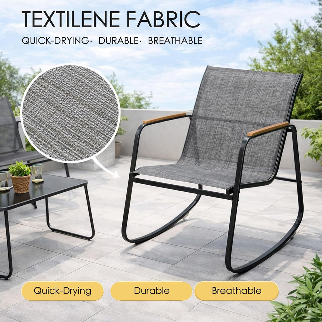 Kozyard 4-Piece Outdoor Patio Furniture Set with Textilene Chairs, Metal Conversation Set, Tempered Glass Coffee Table, Powder-Coated Steel Frame for Garden, Poolside, Backyard Gray