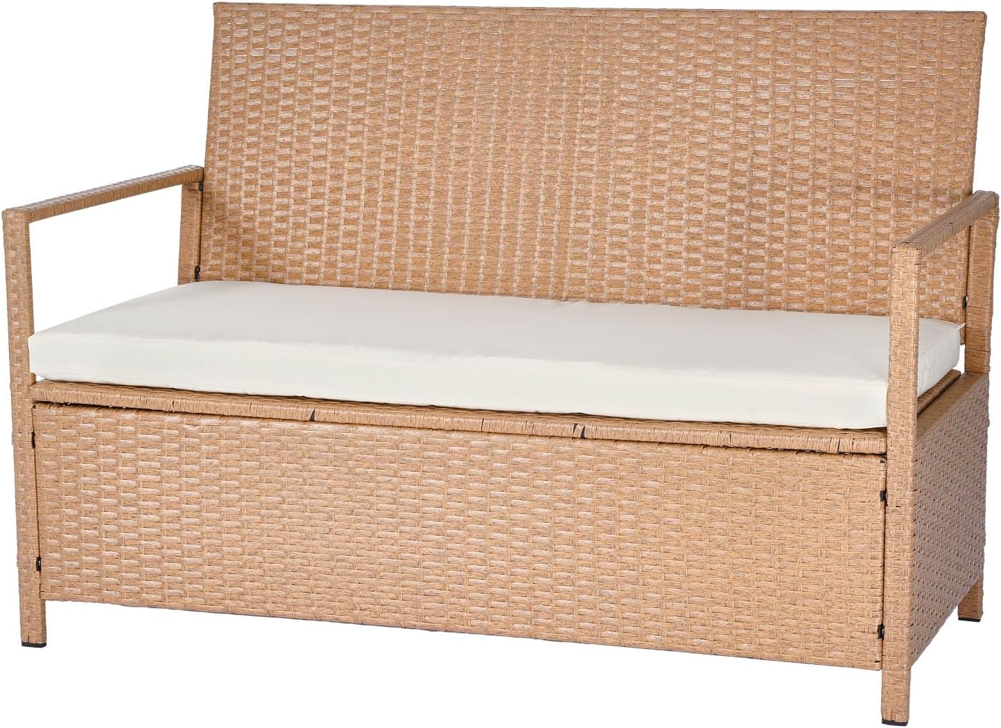 VEVOR Outdoor Storage Bench, 2-Person PE Rattan Storage Bench, 70 Gal Deck Box with Cushion, Supports up to 265 lbs, Outdoor Seating & Porch Decor for Patio Garden Balcony Yard