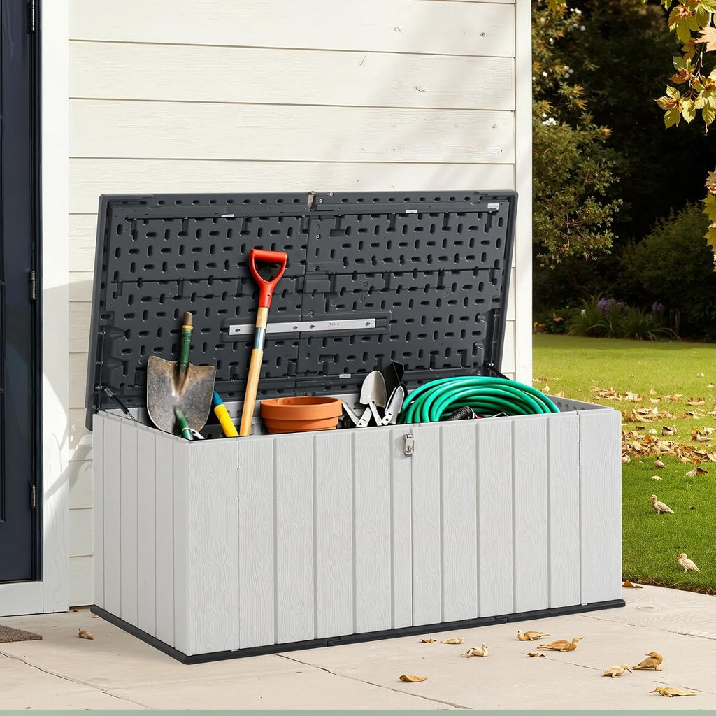 Aoxun 21 Cu.Ft Outdoor Storage Shed, Large Resin Storage Shed with Lid, Waterproof & UV-Resistant Patio Storage for Cushions, Garden Tools, and Pool Accessories (White)