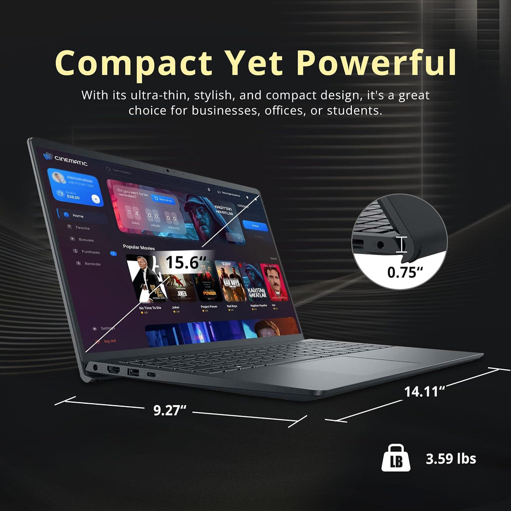 Dell Inspiron 15.6' FHD IPS Touchscreen Laptop, AMD Ryzen 7 7730U, 16GB RAM, 1.16TB Storage(1TB SSD+160GB Docking Station Set), AMD Radeon Graphics, Num Pad, Webcam, Wi-Fi, Win 11, Black