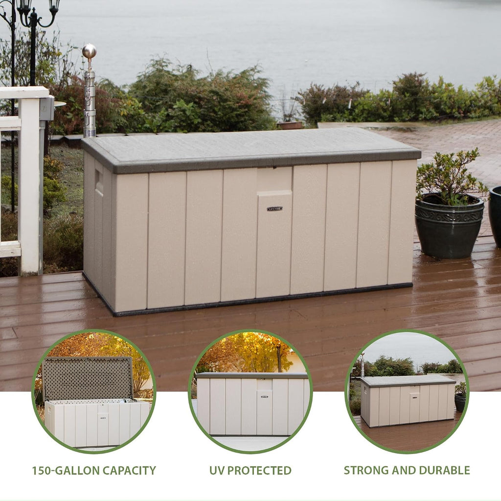 LIFETIME 60254 Heavy-Duty Outdoor Storage Deck Box, 150 Gallon, Desert Sand/Brown