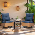 MELLCOM 3 Pieces Patio Furniture Set, Outdoor Swivel Patio Rocker Chairs with Thick Cushions and 2-Tier Coffee Table, Oversize Wicker Bistro Conversation Sets for Garden, Balcony, Backyard, Blue