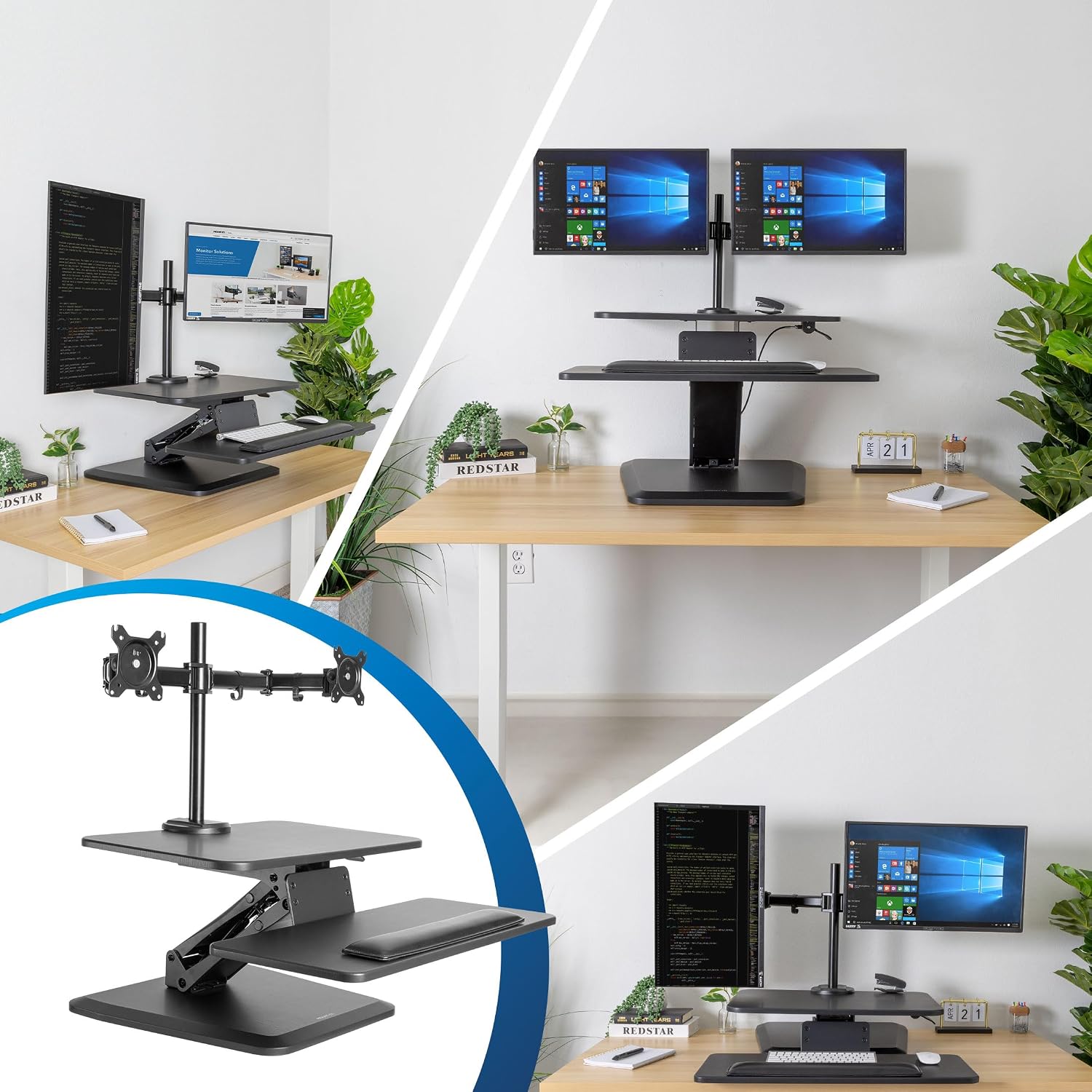 Mount-It! Standing Desk Converter, Stand Up Desk Riser with Dual Monitor Mount, Adjustable Workstation in Black, Top Platform 23' Wide, Keyboard Mouse Tray 27' Wide, Raises 5' to 17' Tall