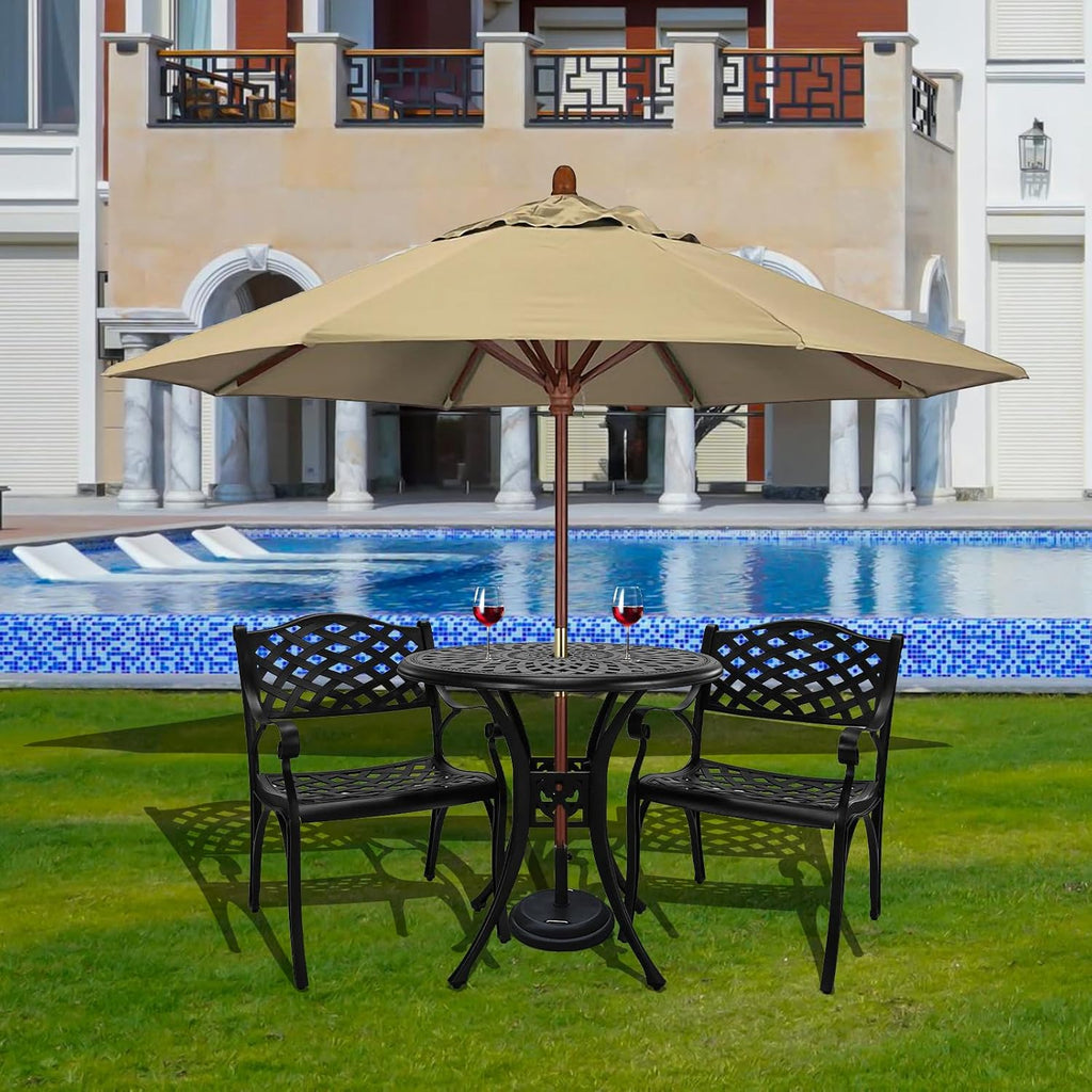 3 Piece Outdoor Dining Set,Cast Aluminum Bistro Set with Umbrella Hole, All Weather Patio Furniture Set, Small Patio Dining Set for Garden/Balcony/Deck, Black