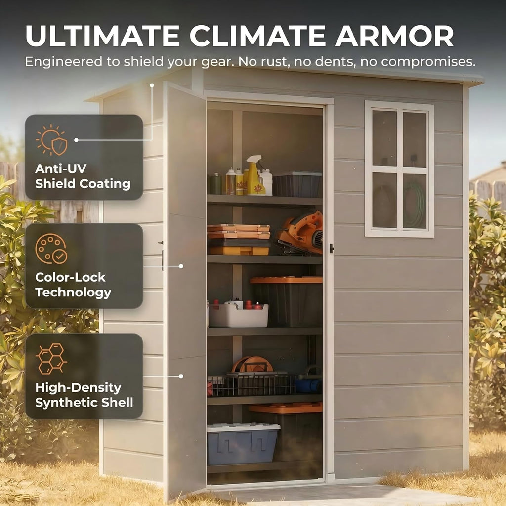 Gizoon 5x3 FT Resin Outdoor Storage Shed, Weather-Resistant Plastic Garden Tool Shed with Floor and Lockable Door for Backyard, Patio, Lawn, Grey