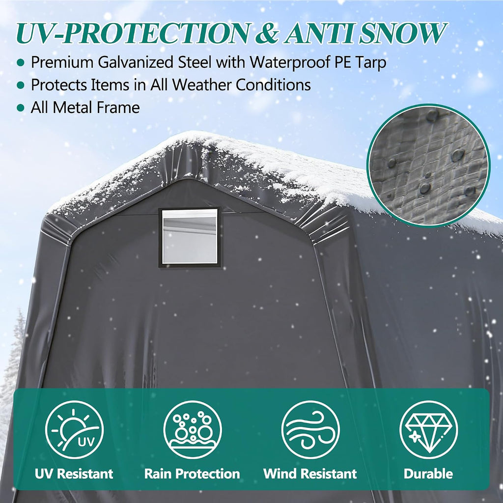 GARTOO 10' x 10' Outdoor Storage Shelter - Heavy Duty Storage Tent with Roll-up Ventilated Windows, Portable Garage Zipper Storage shed for Bike, Motorcycle Shelter, ATV, Weeding Tools