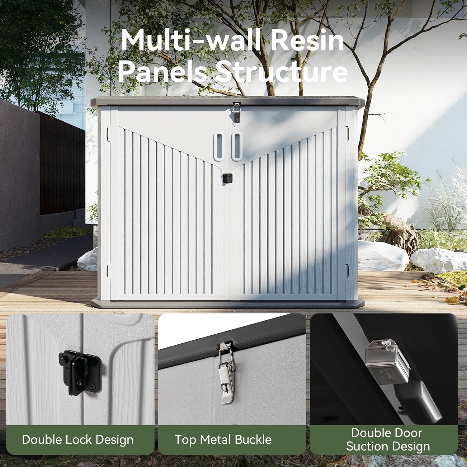 Aoxun Outdoor Storage Shed, 35 Cu.Ft Vertical Storage Sheds Outdoor with Floor, Outdoor Waterproof Storage Cabinet for Garage Storage, Pool Storage, Bike Shed, Garden Shed (White)