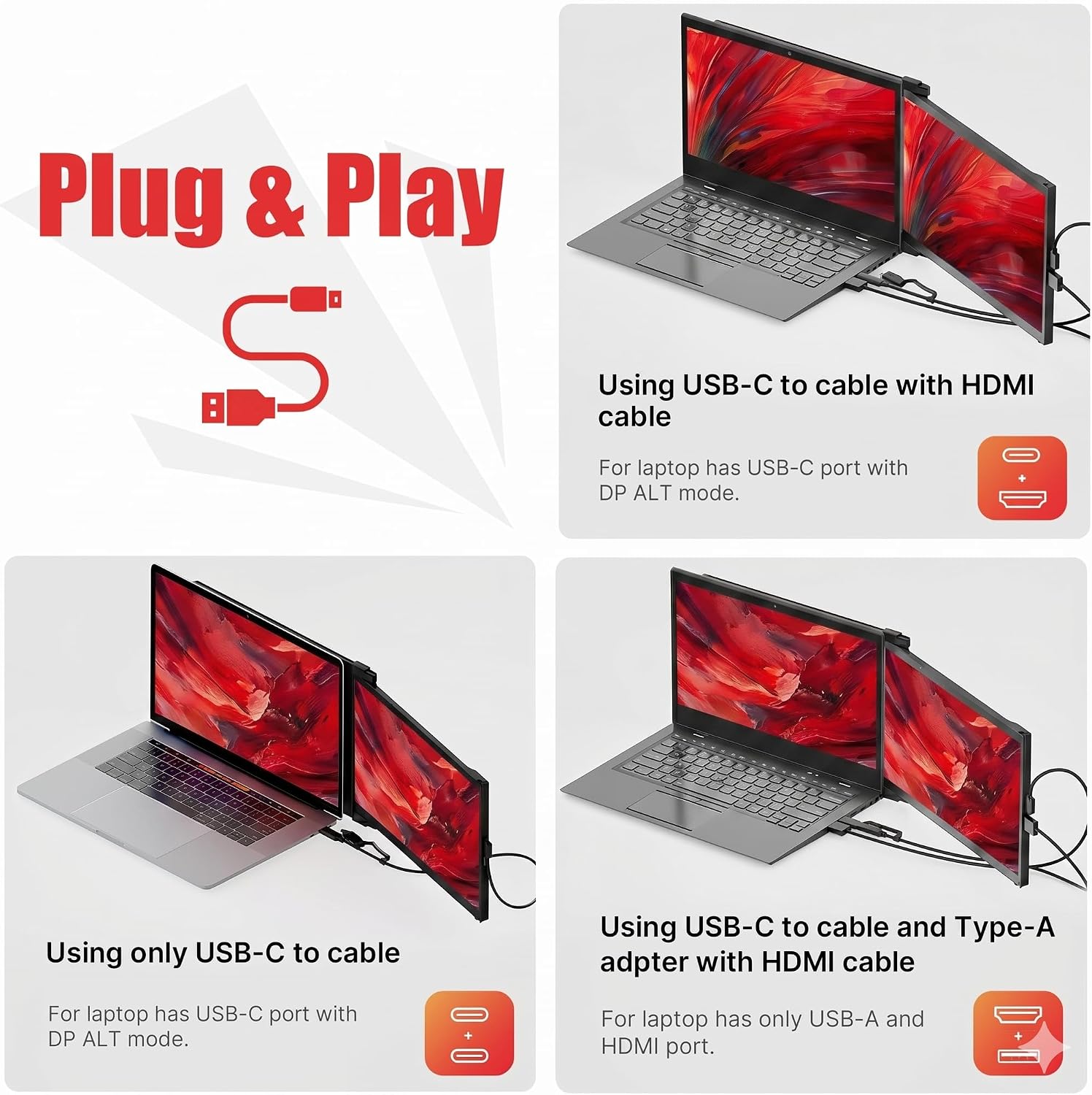 New Mobile Pixels Duex Plus DS Portable Monitor, 13.3' FHD 1080P Ultra Slim Laptop Monitor, HDMI/USB C Plug and Play Laptop Screen Extender for 13'-14' Laptops, Windows/Mac/Android/Switch Compatible