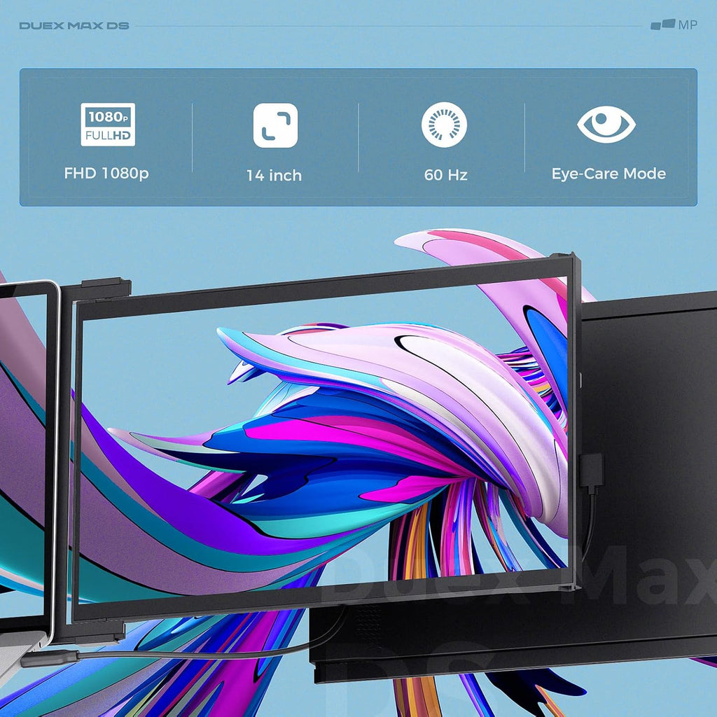 Duex Max Ds Mobile Pixels 14.1'' FHD 1080p Laptop Screen Extender, USB Type-C/HDMI Ports, Portable Mobile Monitor for 14'' to 17 Inch Laptops, Compatible with Mac/Windows/Android/Switch