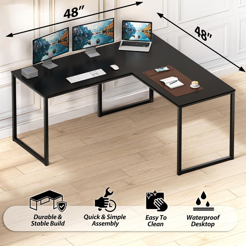 SHW Mission 48 x 48 Inches L-Shape Home Office Computer Desk, Black