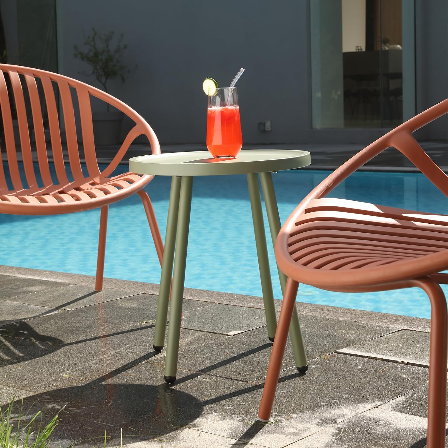 Werph Patio Furniture Set, 3 Pieces Outdoor Furniture with Bistro Green Table and Orange Chairs Set of 2, Outdoor Patio Set with Porch Chairs and Table, Deck Conversation Set for Garden Poolside