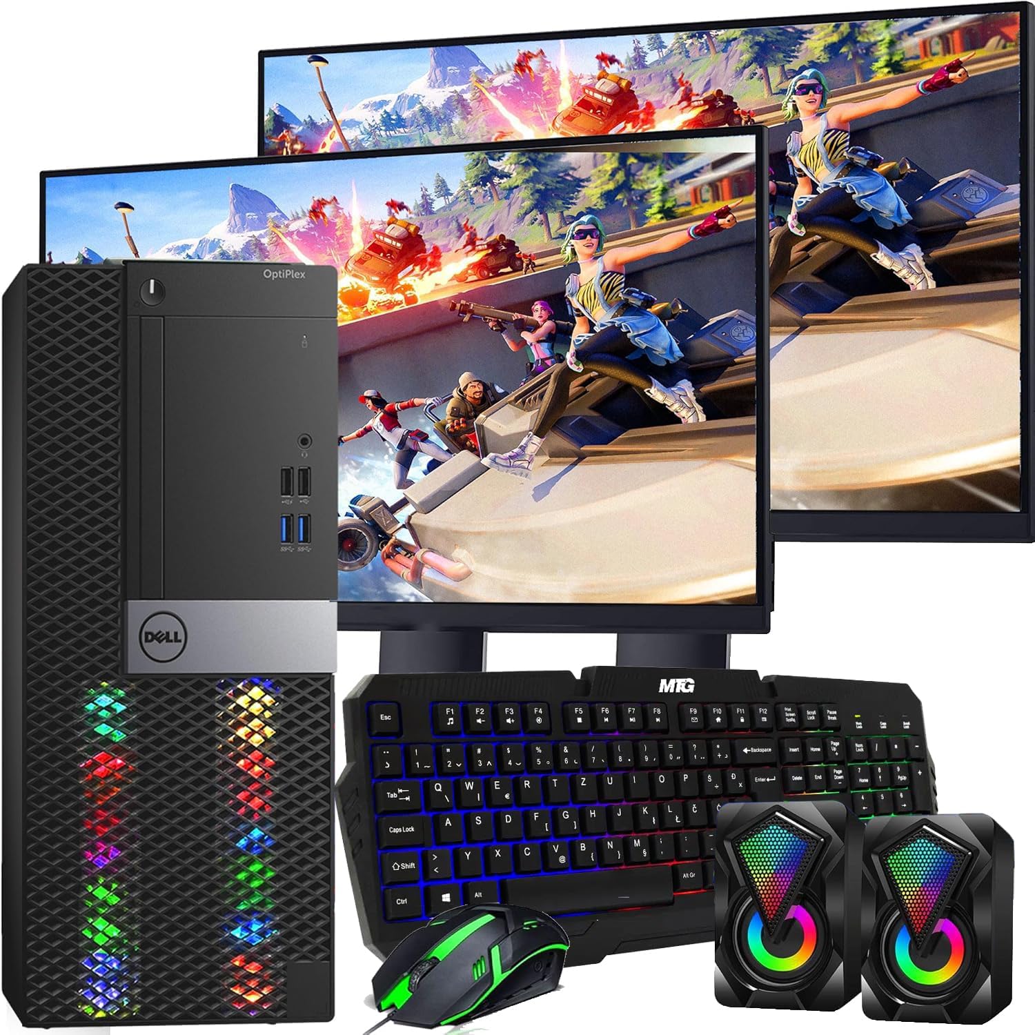 DELL RGB Gaming Tower Computer - i7 6th Gen,GTX 1050 Ti 4GB,16GB RAM,1TB SSD,New Dual 24 inch LED Screen,RGB Keyboard with AI-Enabled Key,Mouse,Wi-Fi,RGB Mini Speaker,Windows 11 Pro (Renewed)