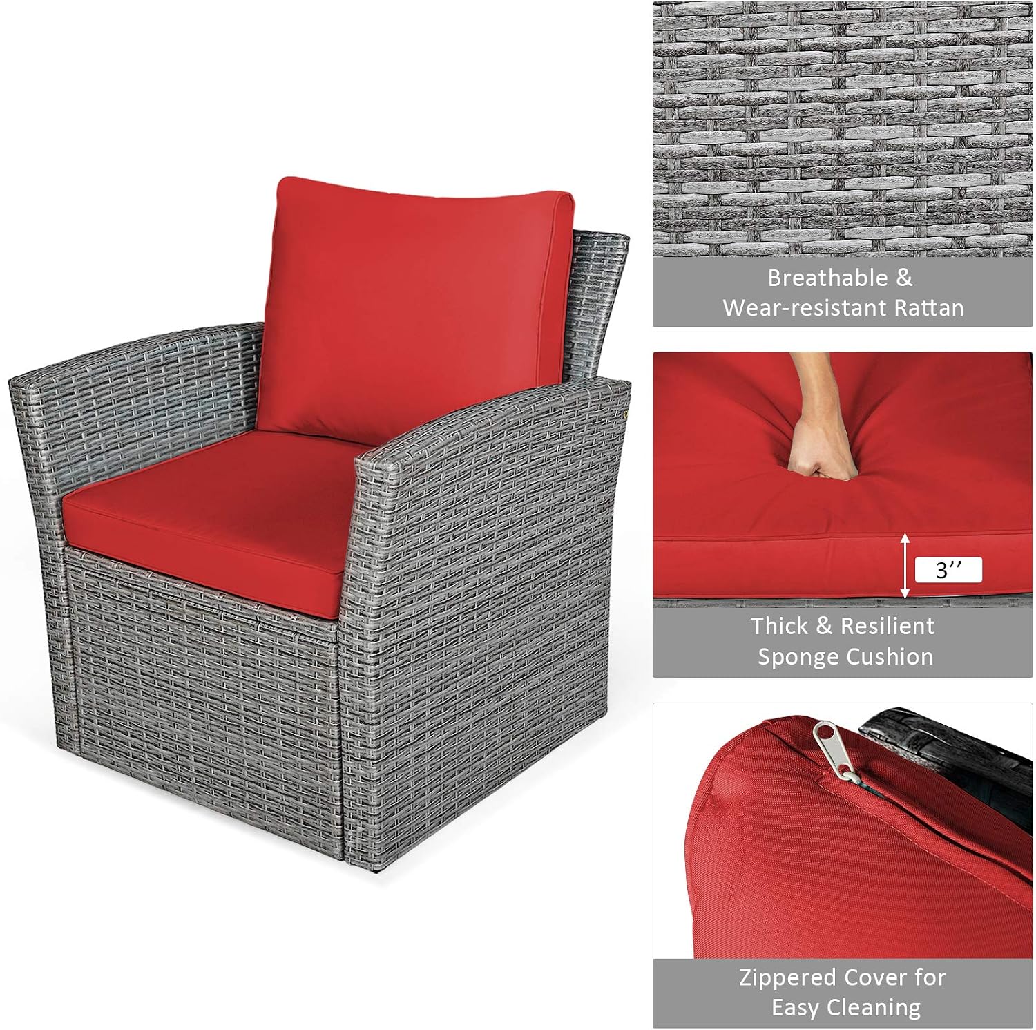Tangkula 4 Pieces Patio Furniture Set, All Weather Outdoor Sectional Rattan Sofa Set with Cushions & Tempered Glass Table, Wicker Conversation Couch Set for Backyard Garden Poolside