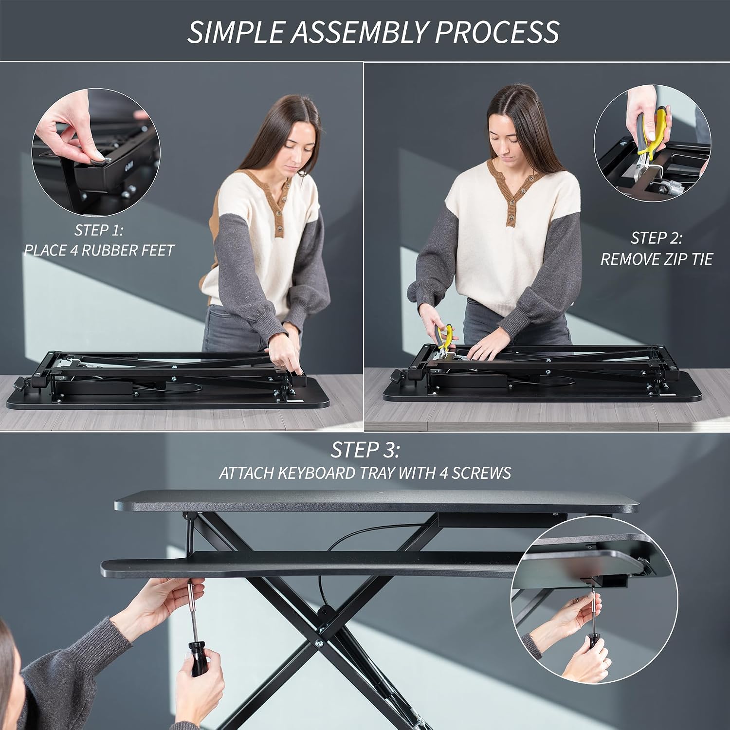 VIVO 38 inch Desk Converter, K Series, Height Adjustable Sit to Stand Riser, Dual Monitor and Laptop Workstation with Wide Keyboard Tray, White, DESK-V037KW