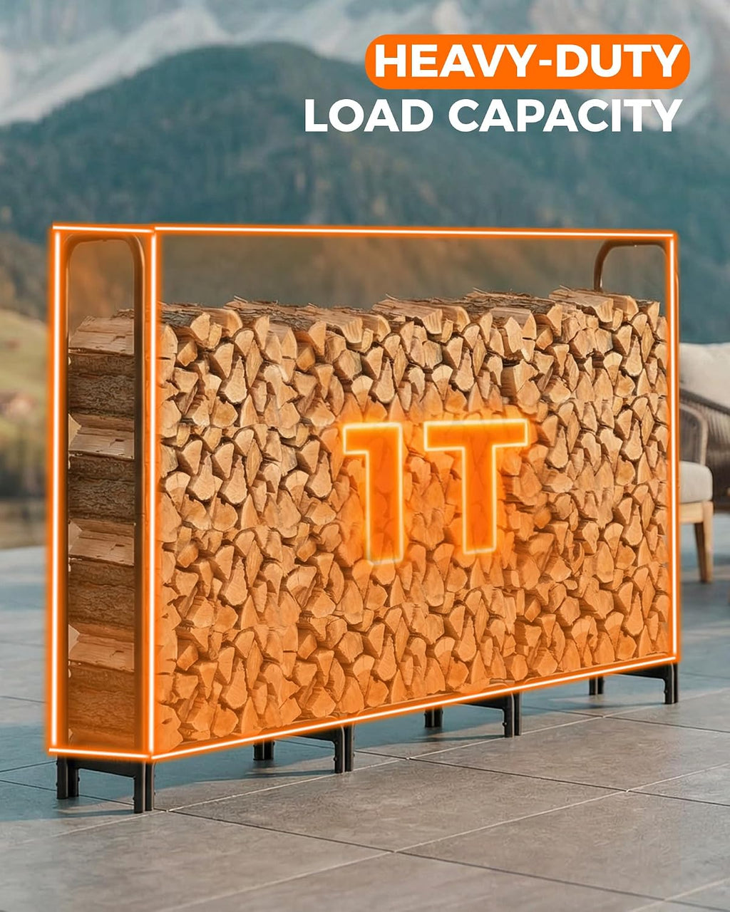 10ft Firewood Log Rack with Cover Outdoor, Heavy Duty Indoor Outdoor Firewood Storage Log Rack with Cover Combo Set Black