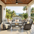 CAODOC 5 Pieces Patio Furniture Set,Outdoor Furniture with Rockers, Rattan Conversation Sets w/Coffee Table, Grey Wicker Light Dark Gray Cushion