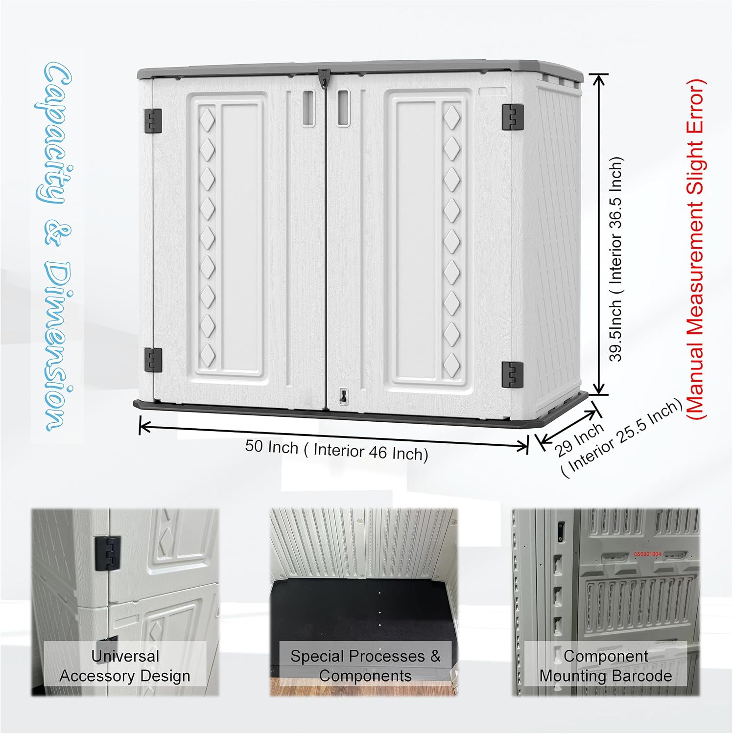 Mrosaa Sheds & Outdoor Storage, 34 Cu.ft Horizontal Storage Sheds Outdoor with Floor, Outdoor Storage Cabinet Waterproof for Garage Storage, Pool Storage, Bike Shed, Garden Shed