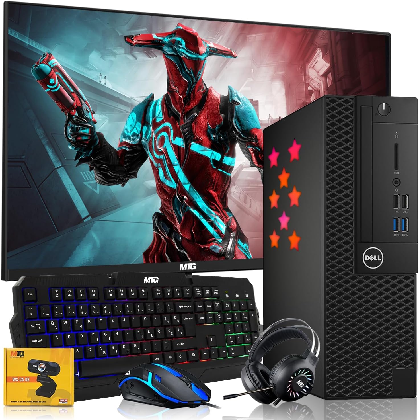 Dell Desktop PC Gaming Bundle - Core i7, 16GB RAM, 1TB SSD, 24-inch Monitor, GT 730, RGB Keyboard with AI-Enhanced Copilot Key and Mouse, RGB Headphone, Webcam, Wi-Fi, Windows 11 Pro(Renewed)