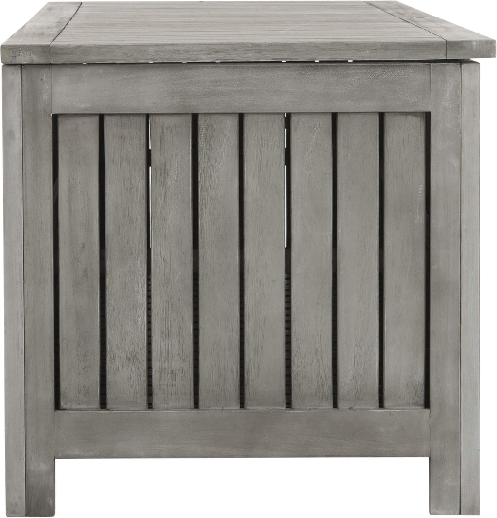 SAFAVIEH Outdoor - Abri Cushion Storage Box - Grey Solid Wood - Coastal Resort Storage Bench Design - Ideal for Patio, Deck, Porch, Backyard, 18' W x 47' D x 19' H (PAT7037B)