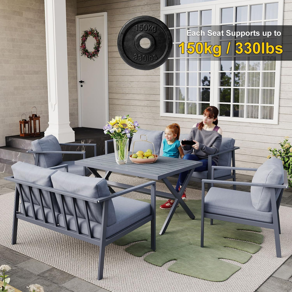 All Aluminum 3-Seater Sofa Outdoor Patio Three Seat Sofa Weatherproof Leisure Couch for Garden Backyard Grey