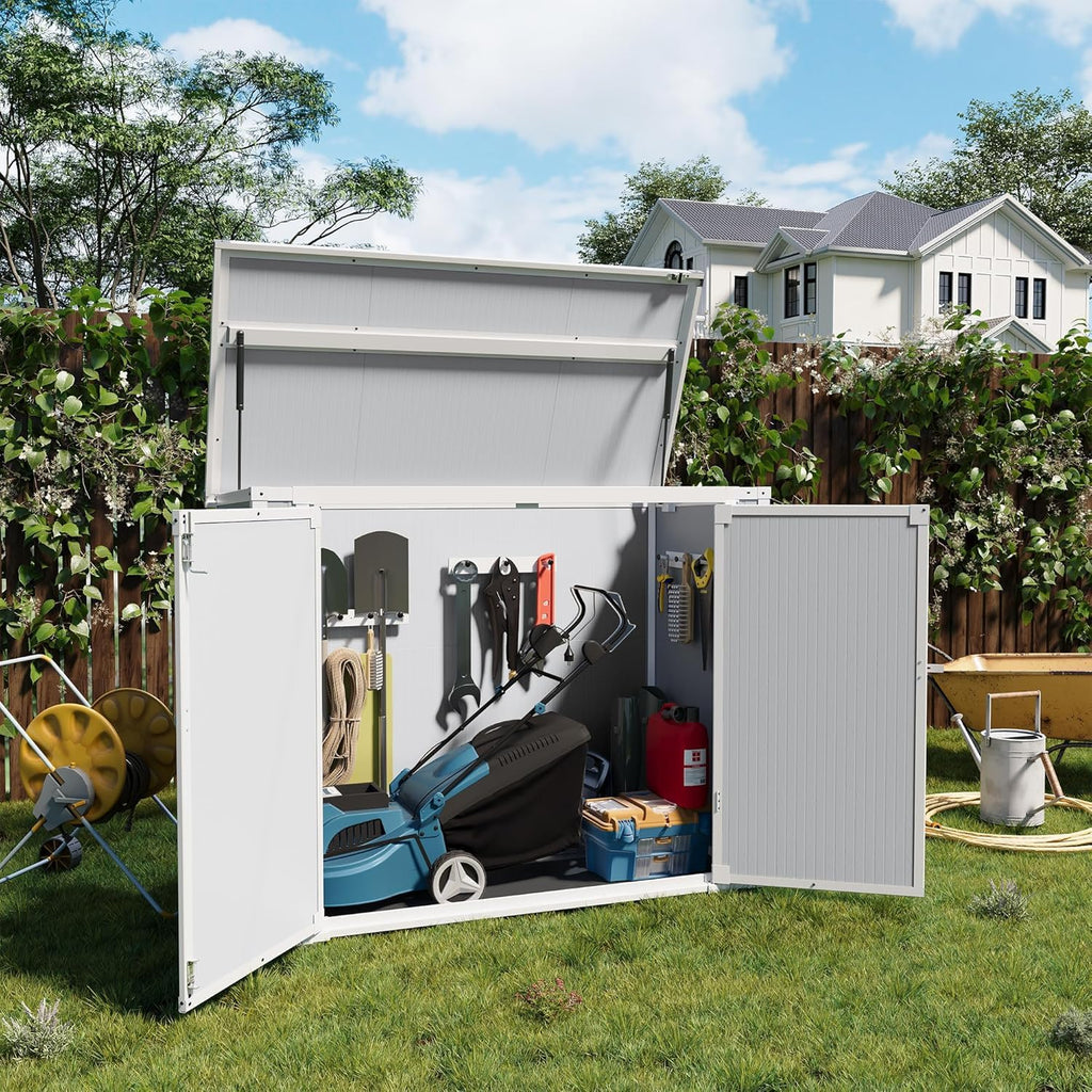 UDPATIO 4.5' x 2.5' Outdoor Storage Shed Horizontal Outdoor Trash Can Storage Box Plastic Shed Resin Cabinet,Gray,41 Cu.Ft