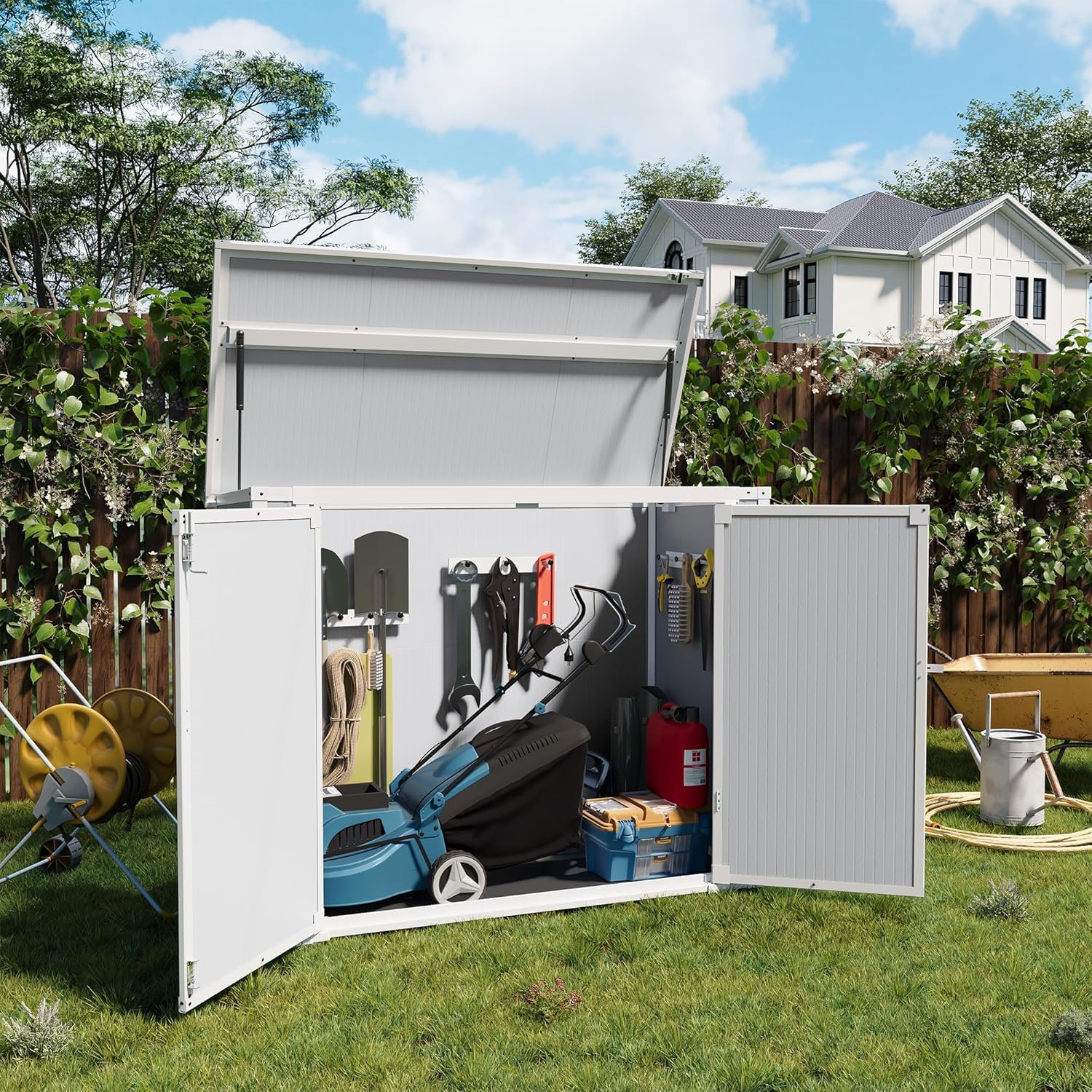 UDPATIO 4.5' x 2.5' Outdoor Storage Shed Horizontal Outdoor Trash Can Storage Box Plastic Shed Resin Cabinet,Gray,41 Cu.Ft