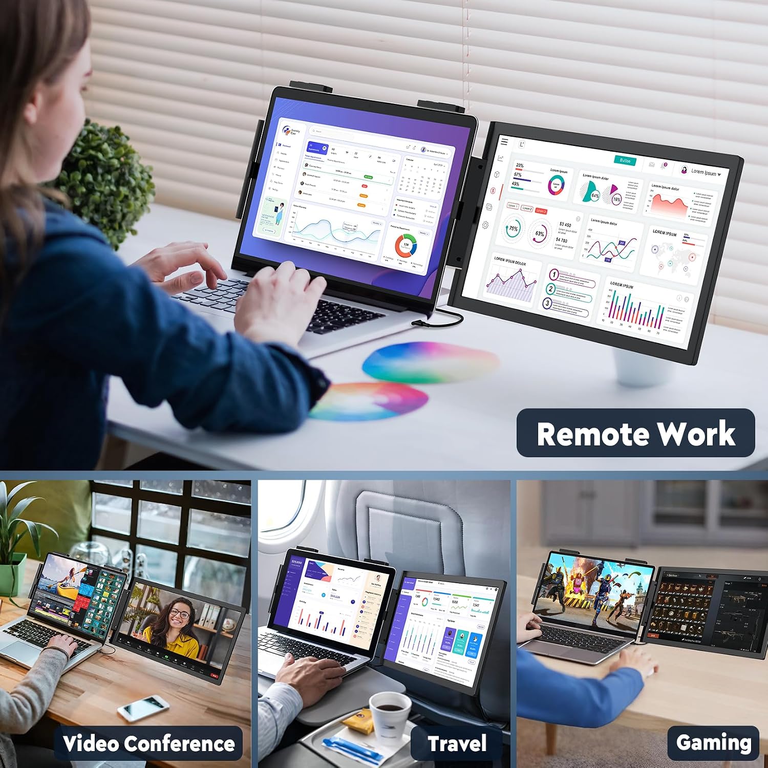 KEEPTIME Laptop Screen Extender, 14' 1080P IPS Laptop Monitor Extender for 14'-16' Laptops, with USB-C/HDMI Port, Plug and Play Portable Monitor for Windows/Mac/Android/Switch/PS5